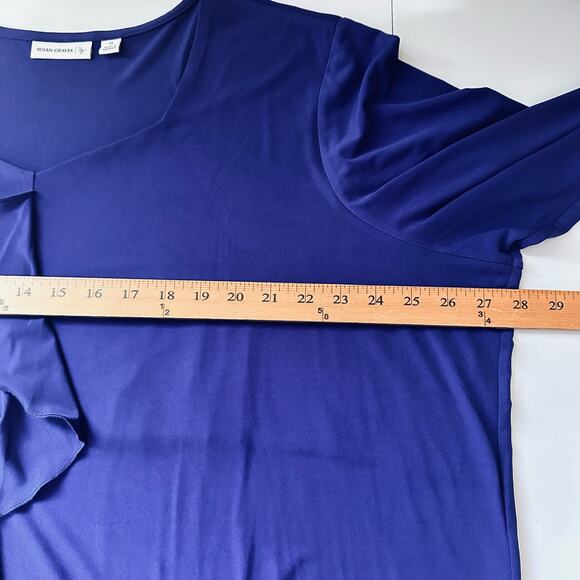 Susan Graver Top Women 3X Blue Liquid Knit Ruffle Long Sleeve Office Stretch - Picture 9 of 12